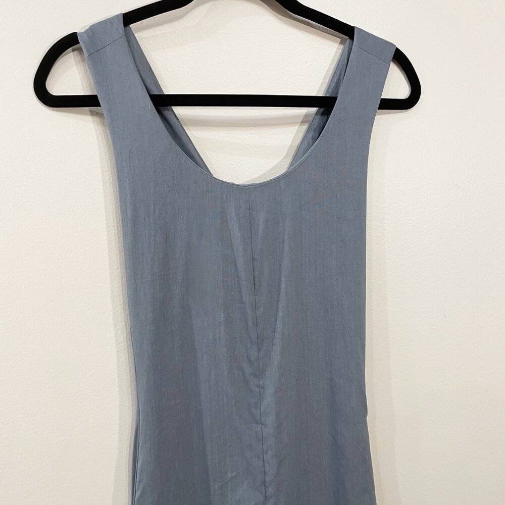 New Theory Vlorine Linen Blend Cross-Back Midi Dress Blue 0 $345 - Picture 5 of 10